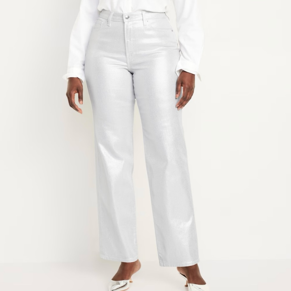 Old Navy Silver Flare Wide Leg Jeans